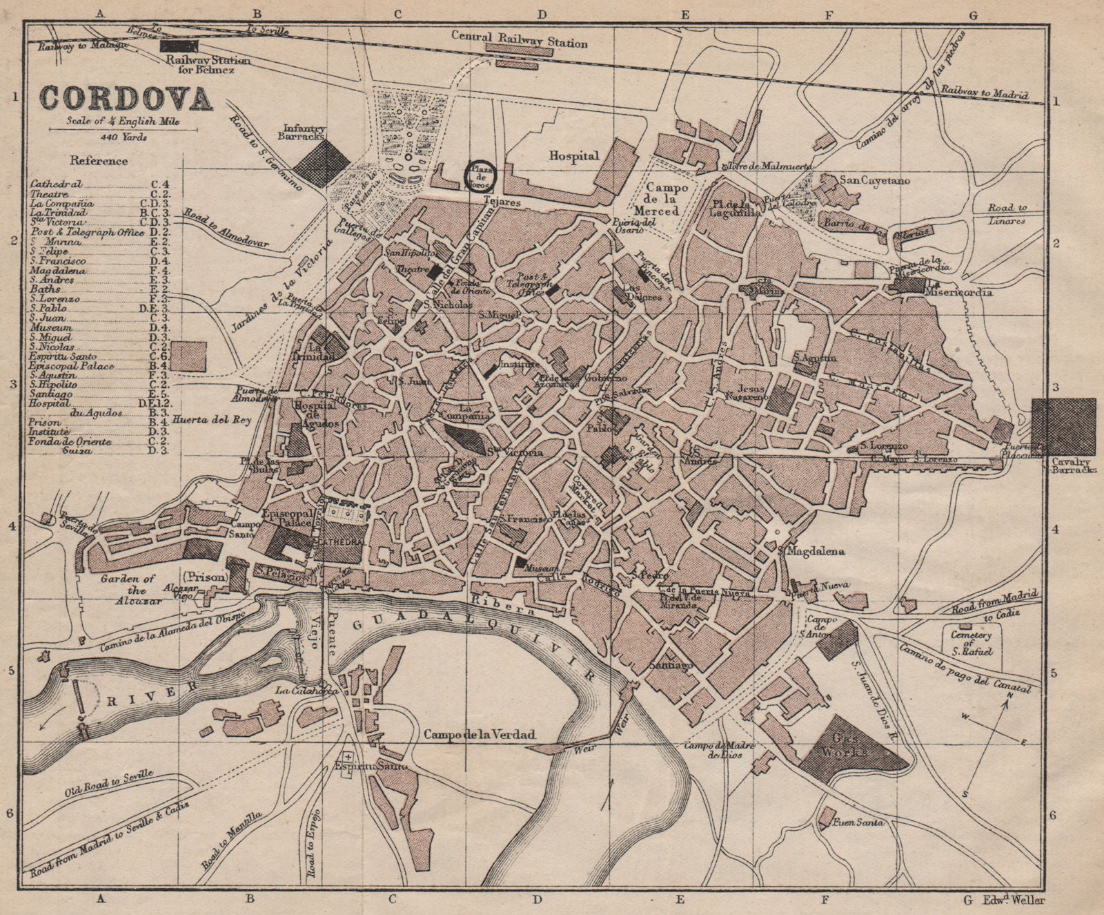 CORDOBA CORDOVA antique town city plan ciudad. Spain Espana. MURRAY 1898 map